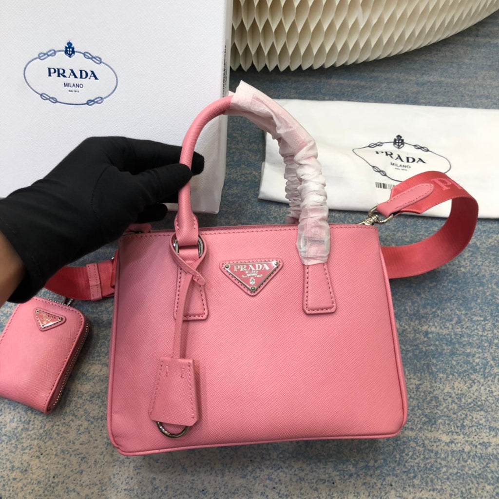 PRADA MINI 23 BAG IN PETAL PINK SAFFIANO LEATHER