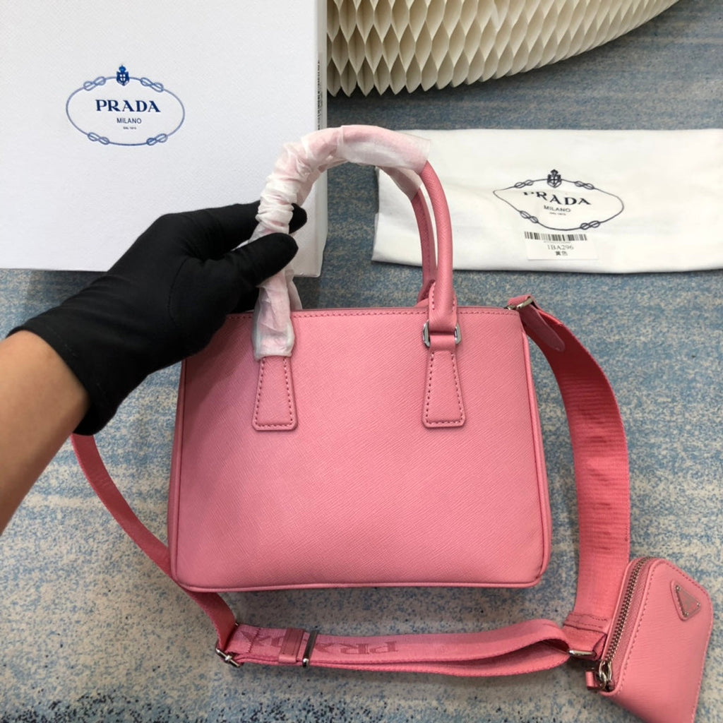 PRADA MINI 23 BAG IN PETAL PINK SAFFIANO LEATHER