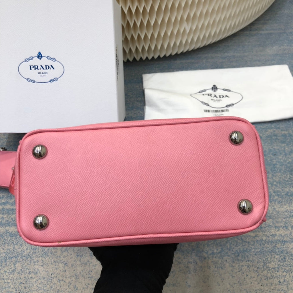 PRADA MINI 23 BAG IN PETAL PINK SAFFIANO LEATHER