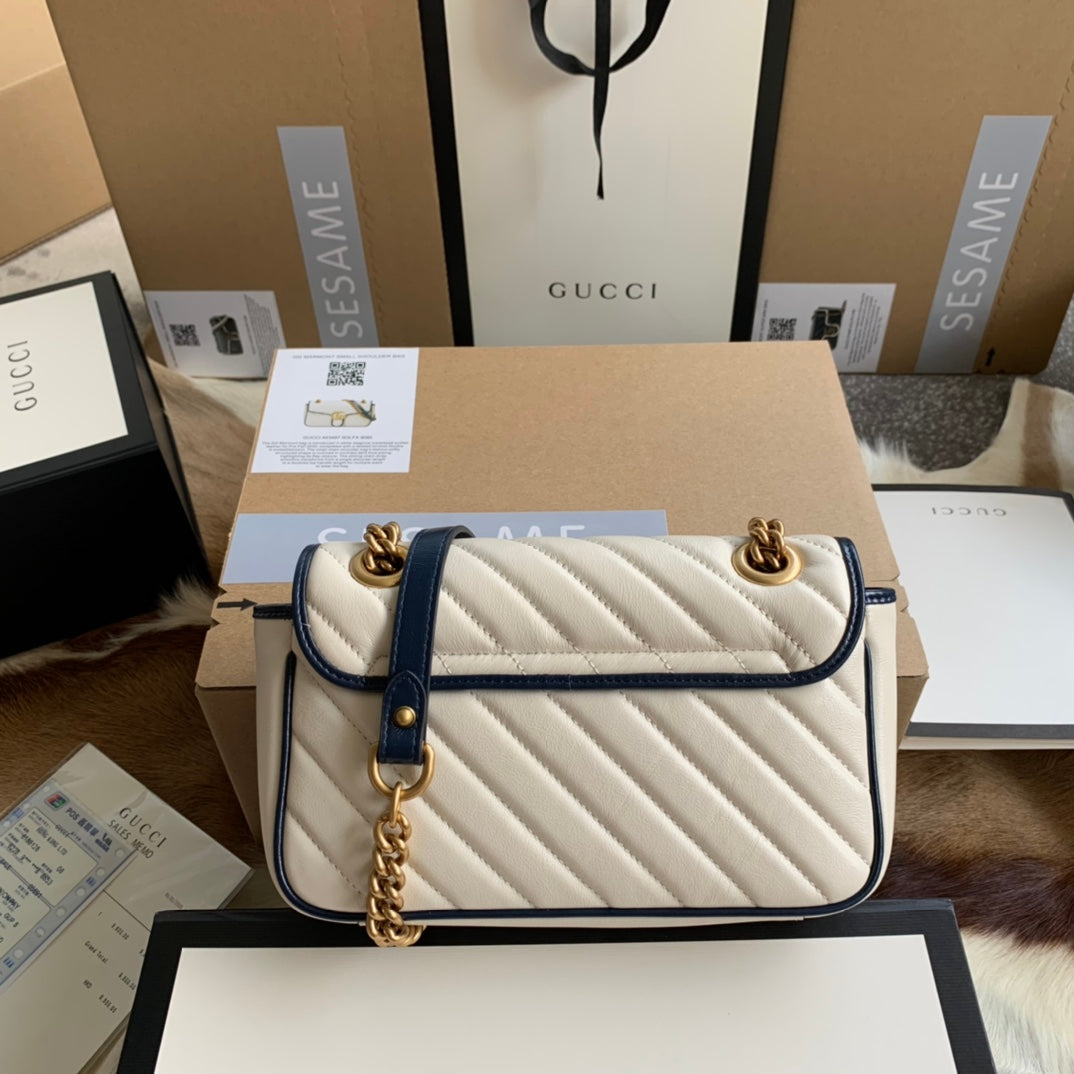 GUCCI MARMONT 22 HANDBAG IN WHITE CALFSKIN
