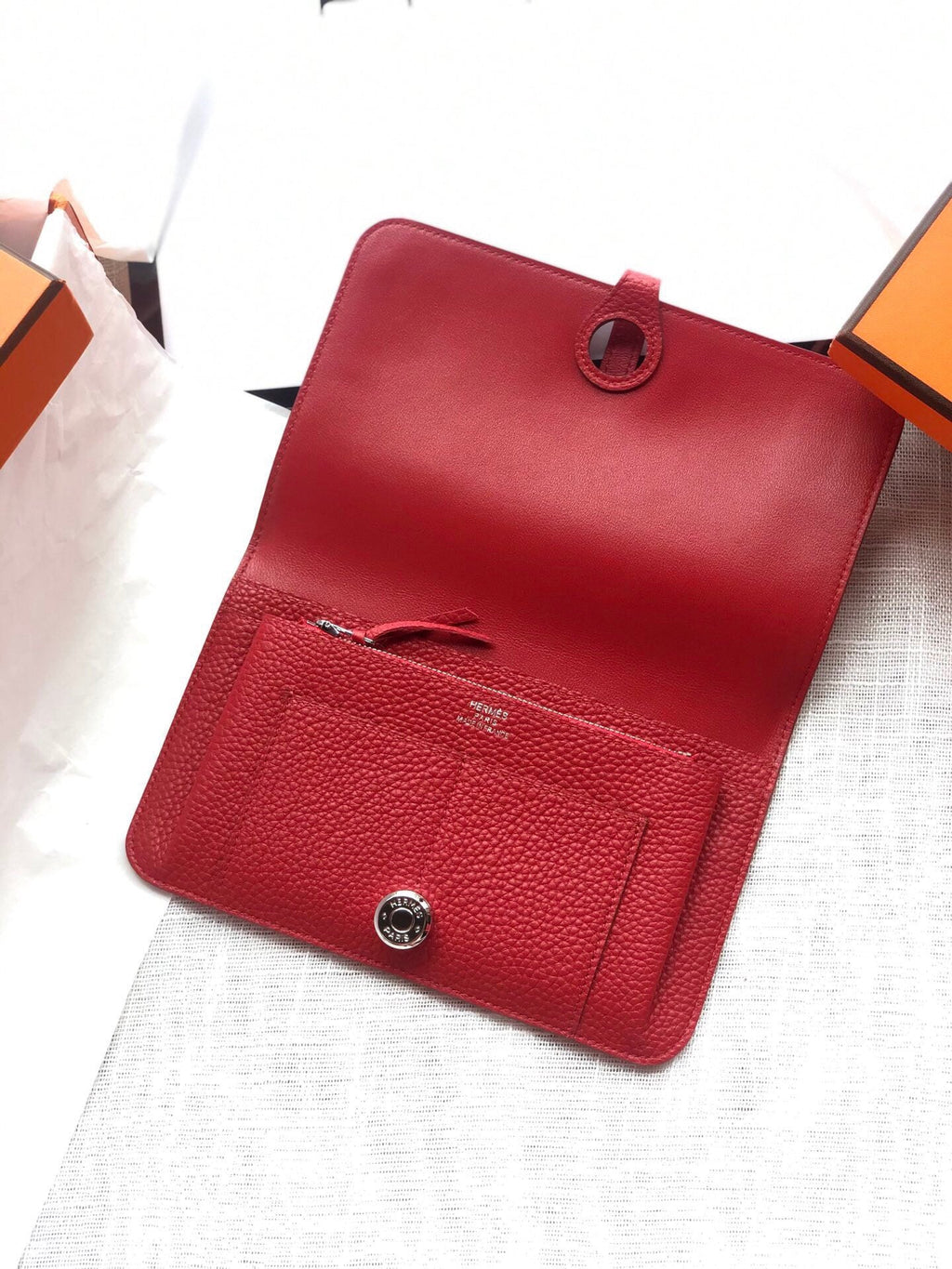HERMES Dogon Wallet 20 Red Togo Shw