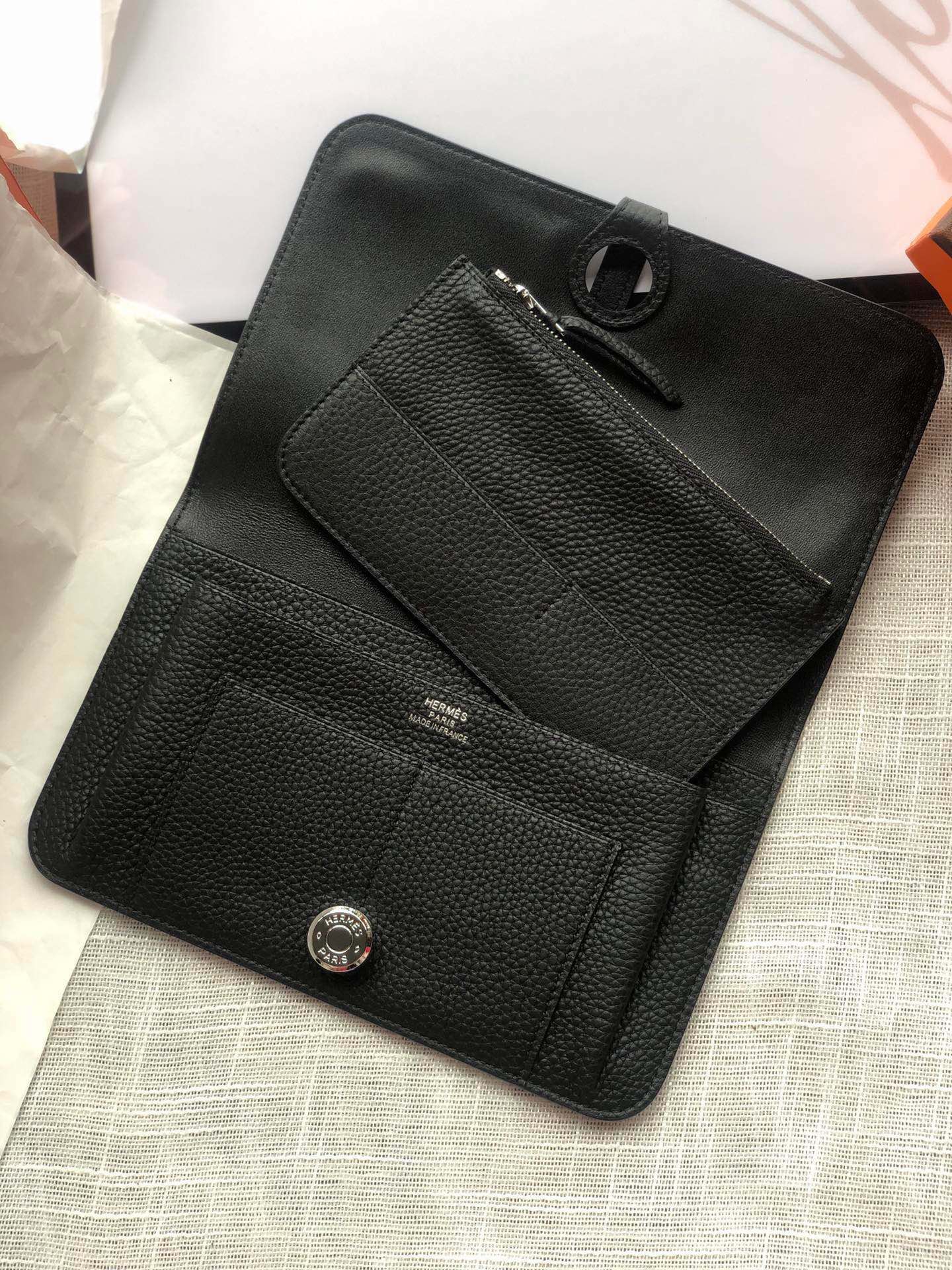 HERMES Dogon Wallet 20 Black Togo Shw