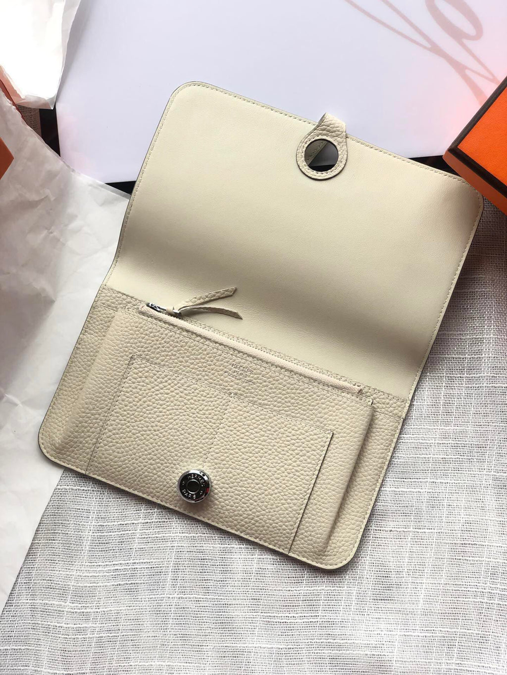 HERMES Dogon Wallet 20 Beige Togo Shw