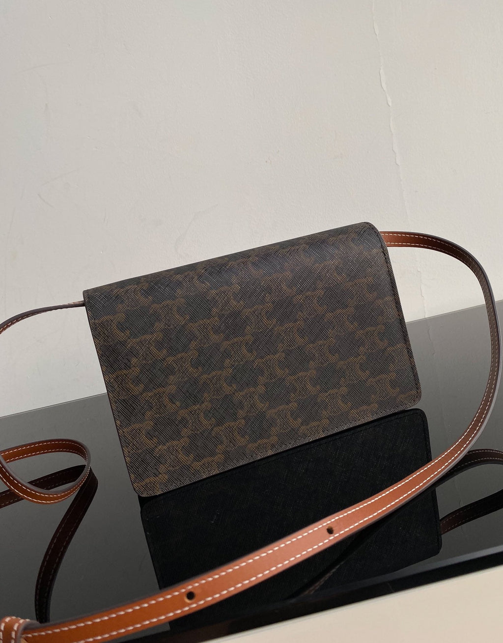 CELINE TRIPHOME 20 DOUBLE LAYER MONOGRAM BLACK PATTERN CALFSKIN BAG