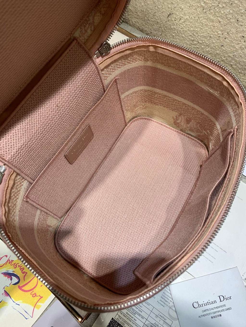 DIOR CROSSBODY MINI 18 VANITY CASE IN PEACH PINK MONOGRAM OBLIQUE JACQUARD