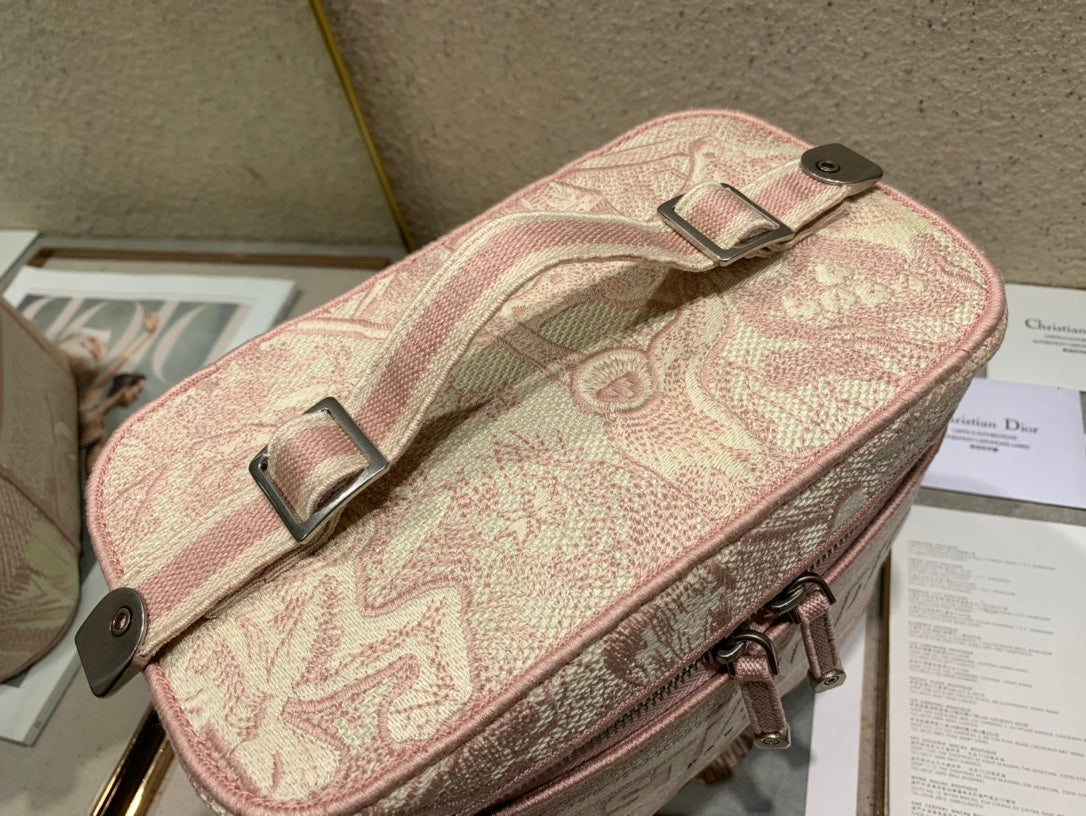 DIOR CROSSBODY MINI 18 VANITY CASE IN PEACH PINK MONOGRAM OBLIQUE JACQUARD