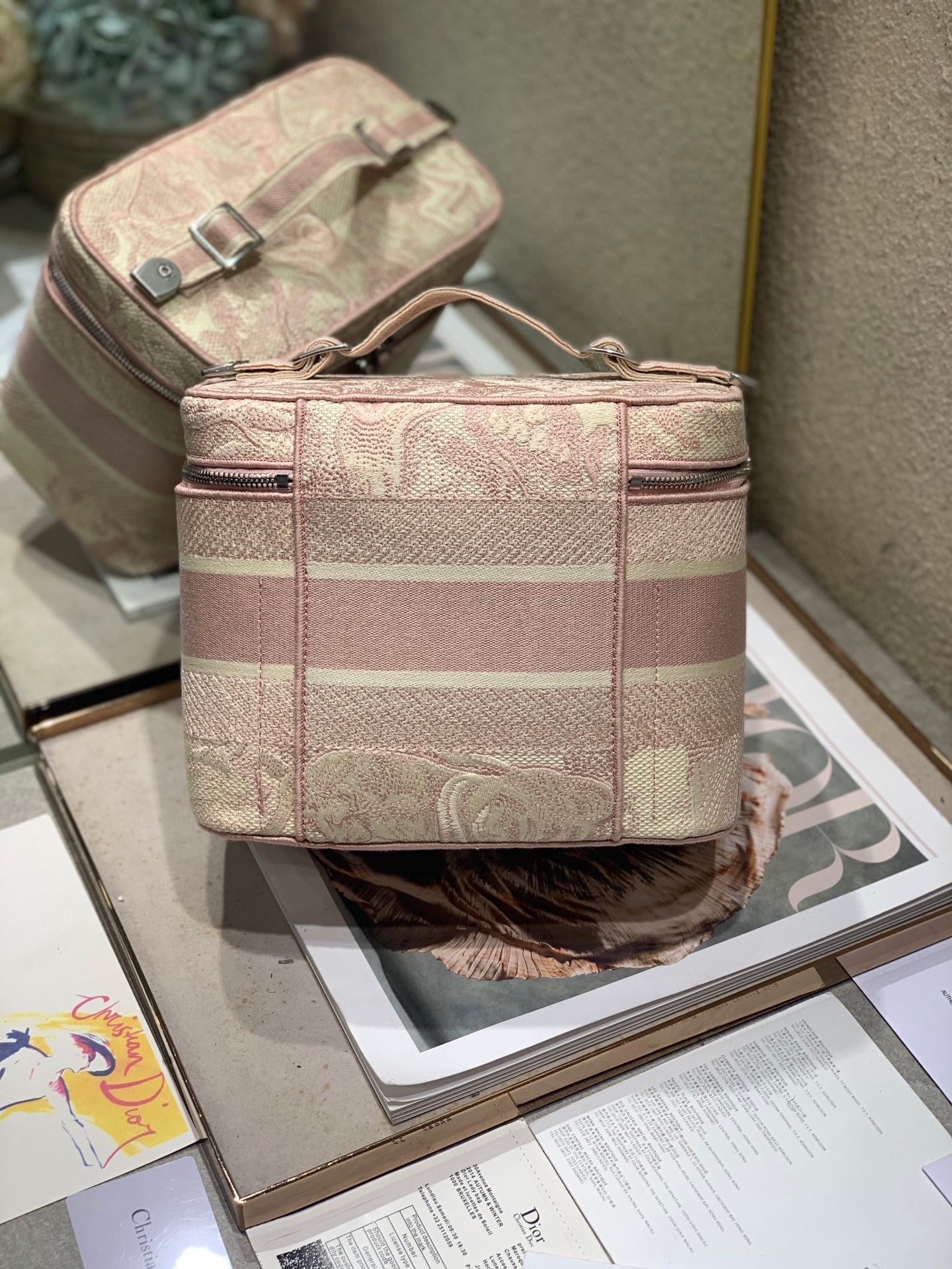 DIOR CROSSBODY MINI 18 VANITY CASE IN PEACH PINK MONOGRAM OBLIQUE JACQUARD
