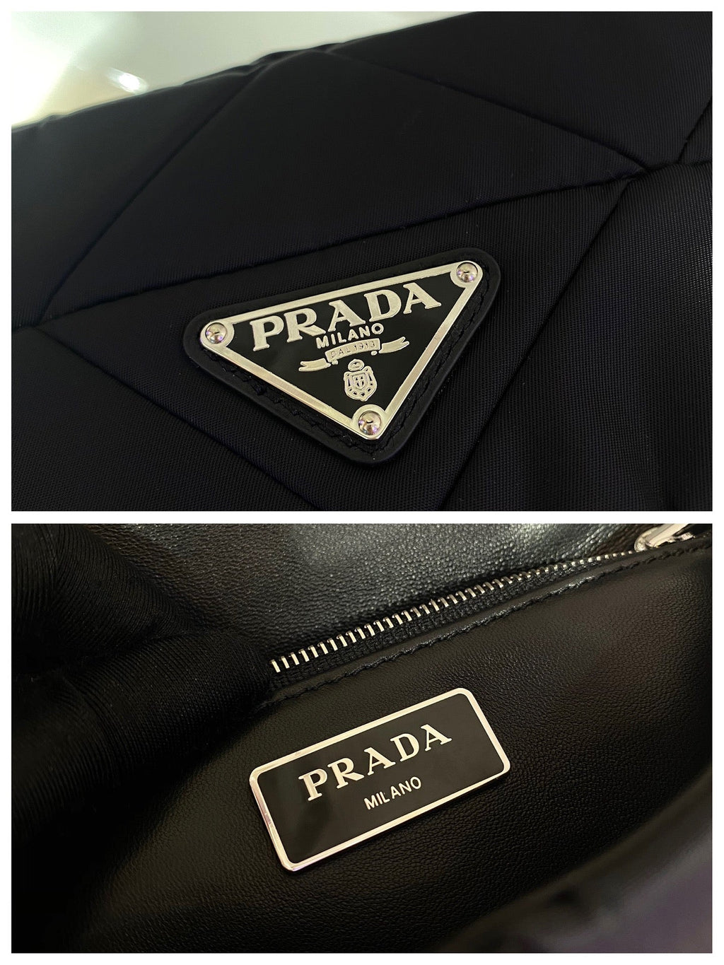 PRADA SMALL FLAP BAG 21 IN BLACK TRIANGULAR QUILTED PATTERN RE-NYLON
