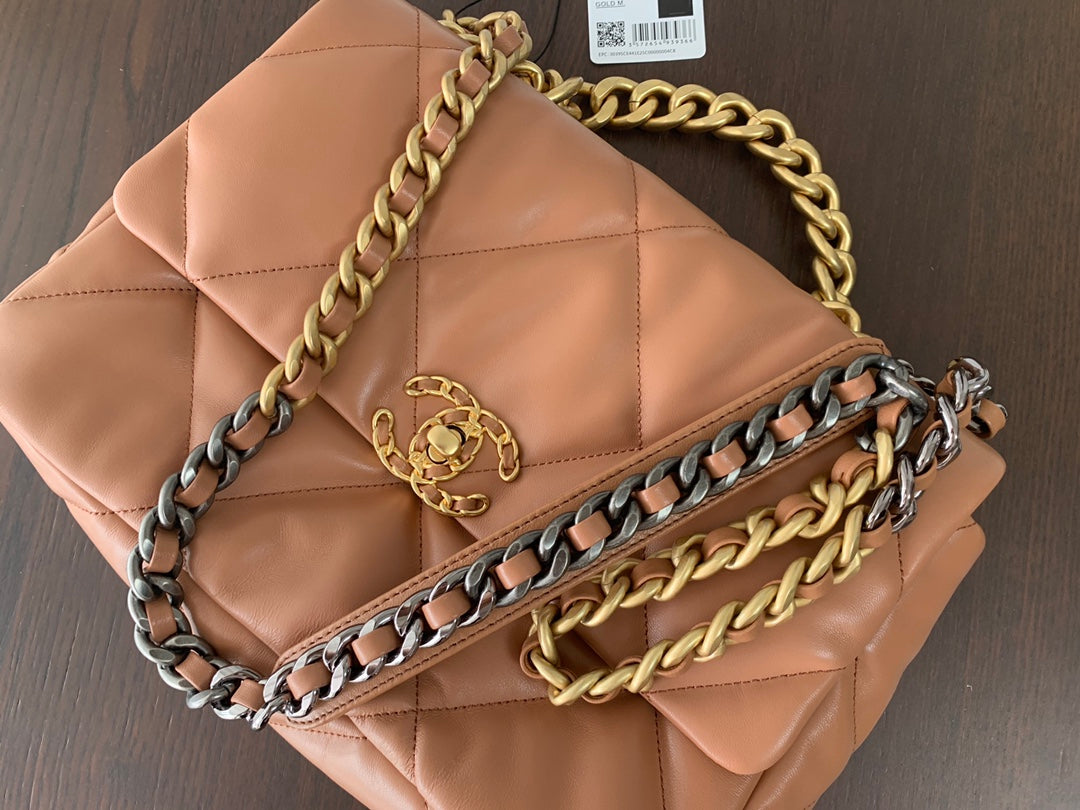 CHANEL 19 FLAP BAG 30 BROWN GOATSKIN