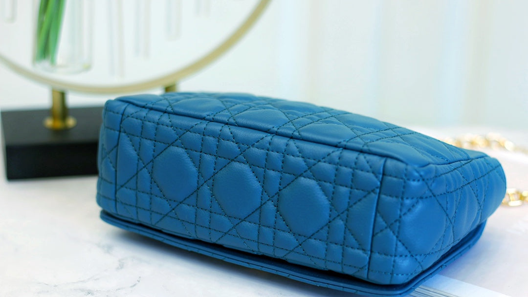 DIOR CARO MINI BAG 20 IN COBALT BLUE CALFSKIN