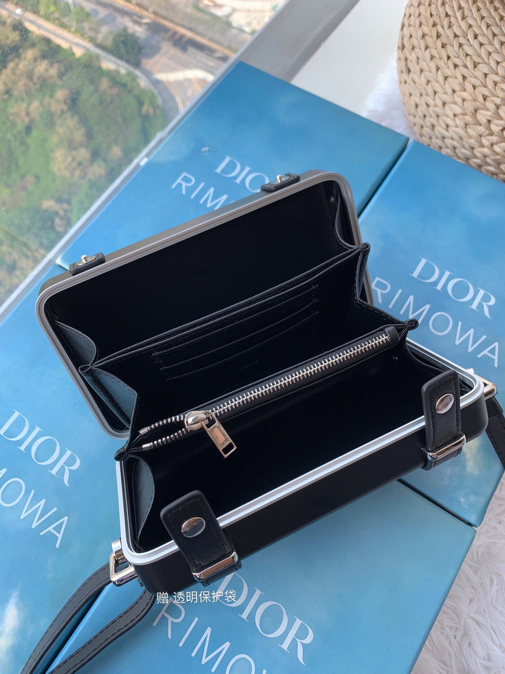 DIOR RIMOWA 20 CASE BAG IN BLACK ALUMINUM MAGNESIUM