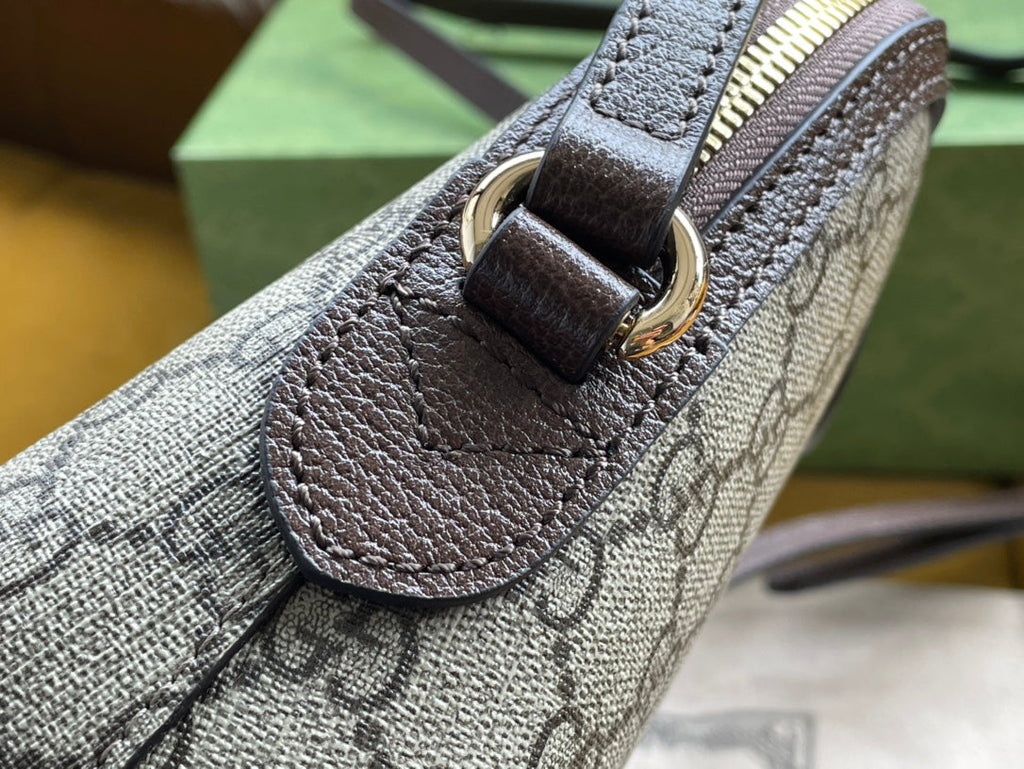 GUCCI OPHIDIA  MEDIUM 23 SHOULDER BAG BEIGE AND EBONY SUPREME CANVAS