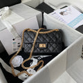 CHANEL FLAP BAG 20 IN BLACK CALFSKIN GOLD CHAIN