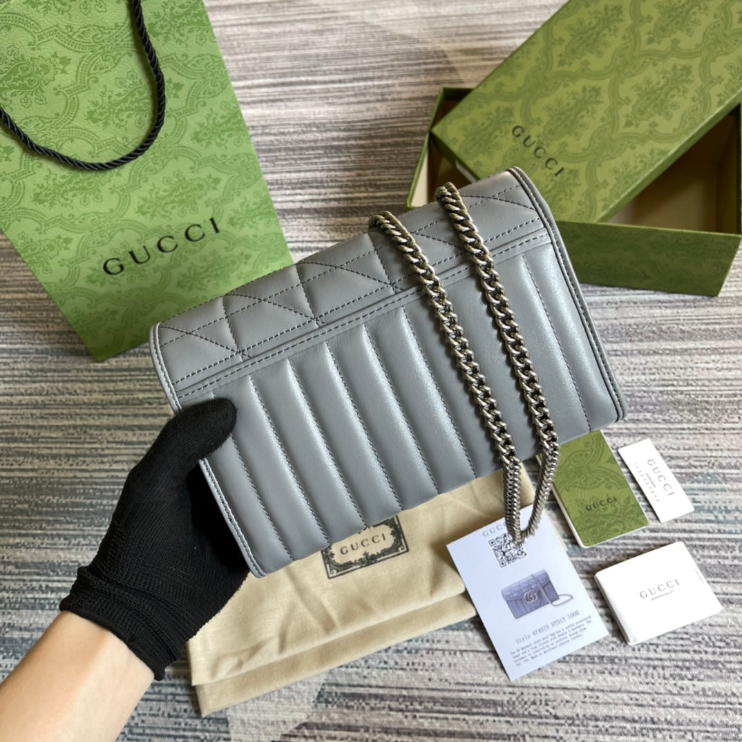GUCCI MARMONT MINI 20 SHOULDER BAG IN GREY CALFSKIN