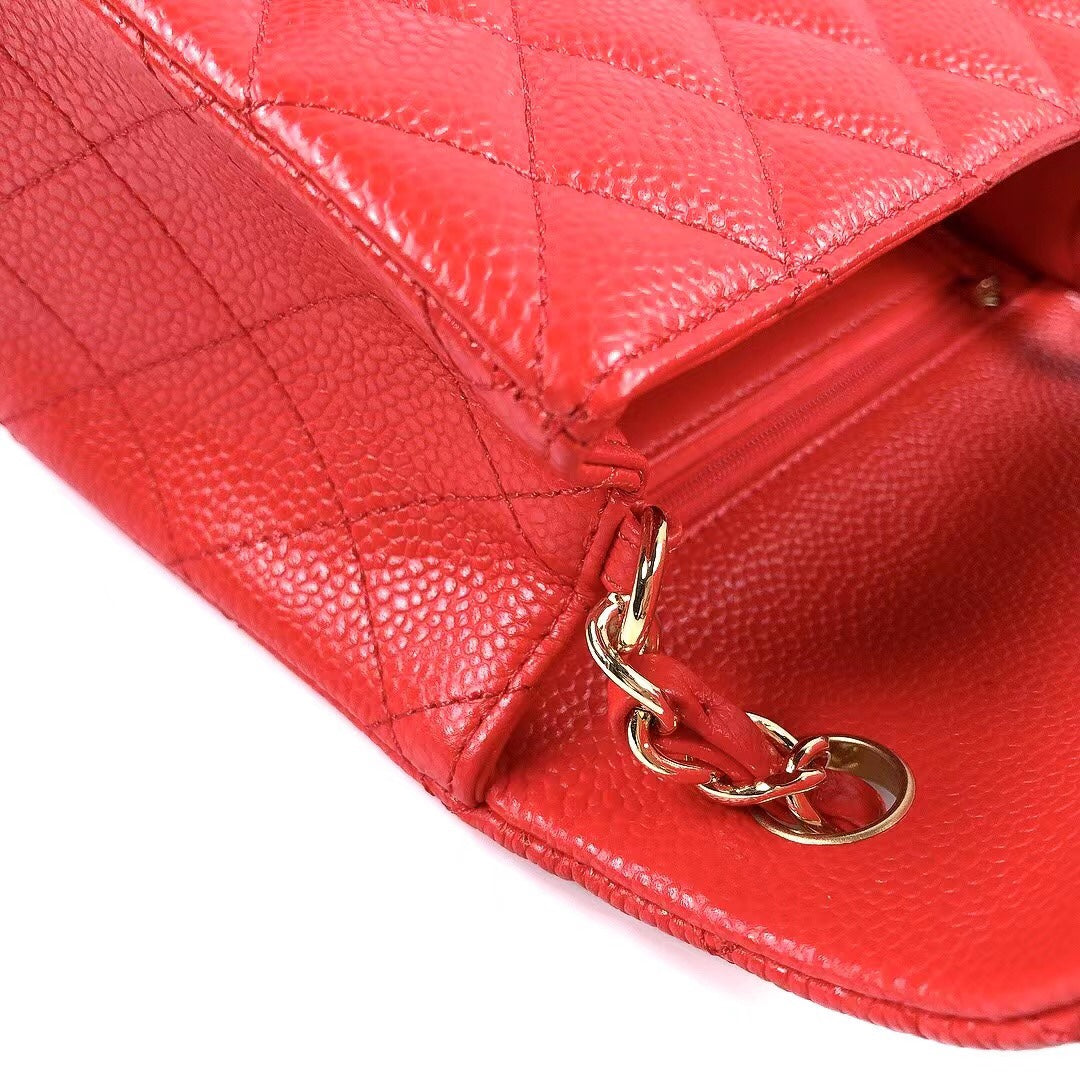CHANEL MINI SQUARE FLAP BAG 17CM RED CAVIAR GOLD HARDWARE