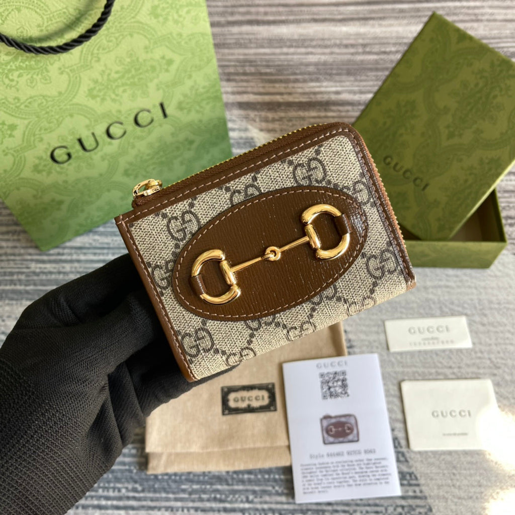 GUCCI HORSEBIT 1955 MINI 11 WALLET BEIGE AND EBONY CANVAS