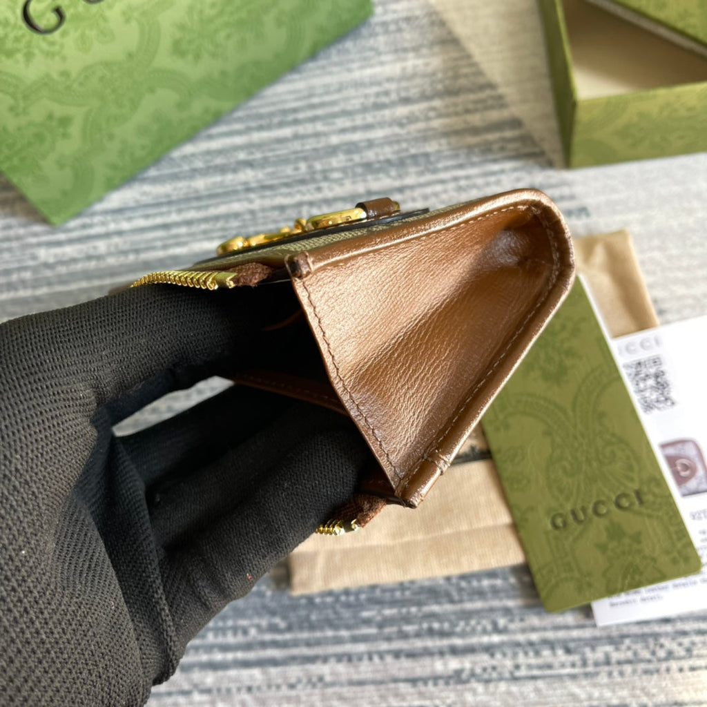GUCCI HORSEBIT 1955 MINI 11 WALLET BEIGE AND EBONY CANVAS