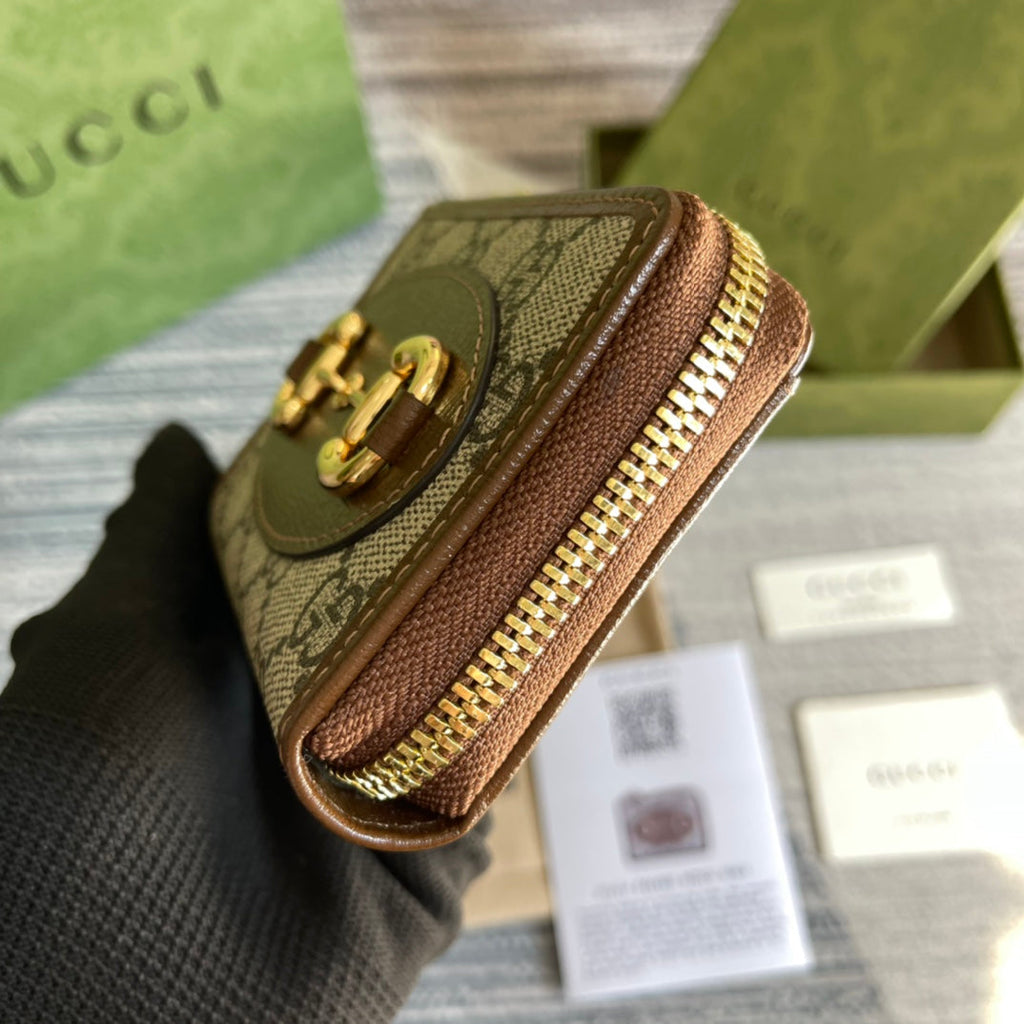 GUCCI HORSEBIT 1955 MINI 11 WALLET BEIGE AND EBONY CANVAS
