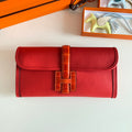 HERMES JIGE ELAN 29 CLUTCH IN RUBY RED CALFSKIN WITH APPLE RED LIZARD SKIN