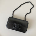 CELINE 20 CHAIN EMBOSSED ARMPIT BAG FULL BLACK CALFSKIN