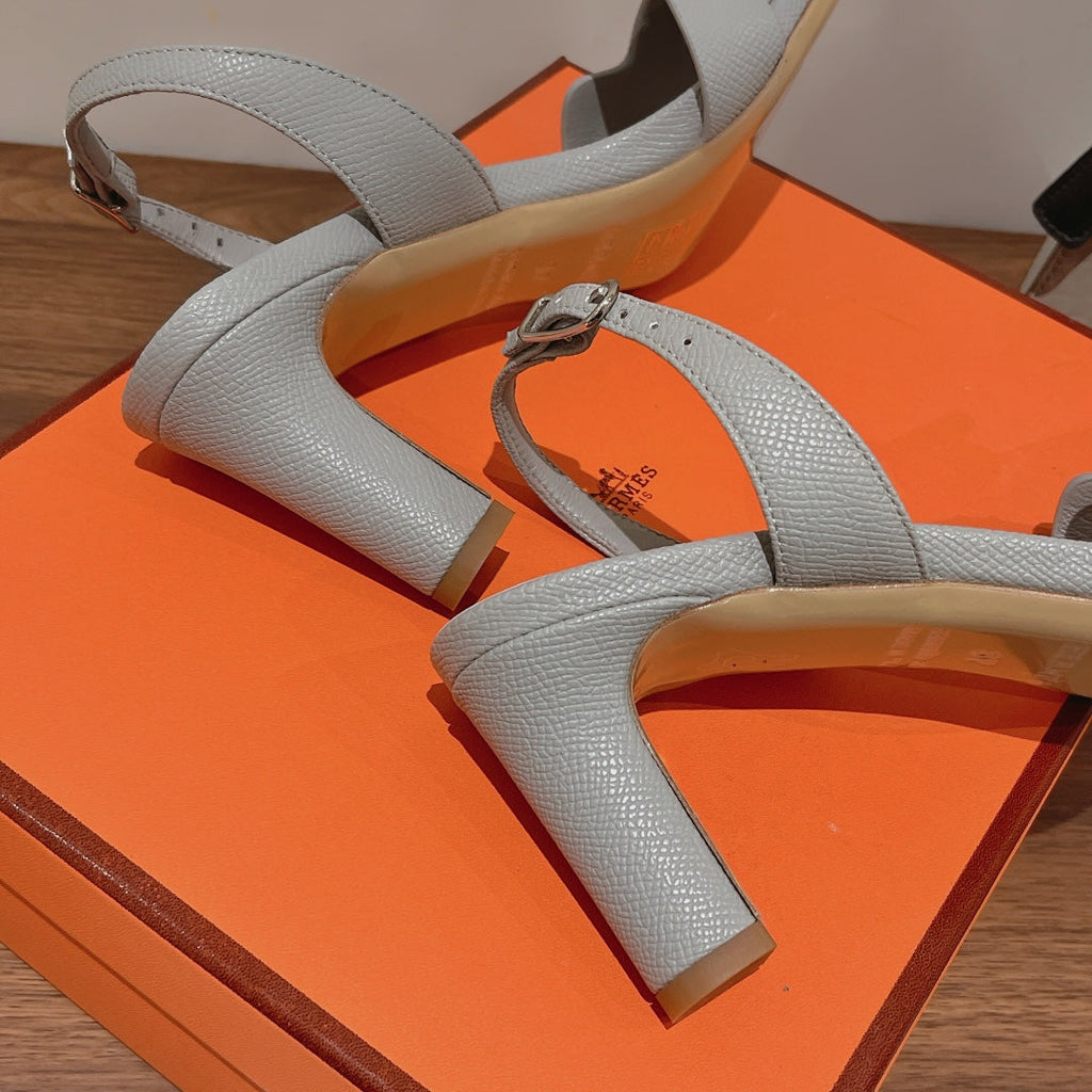 HERMES SLINGBACK SANDAL ETERNITE 75 CREAM GRAY LAMBSKIN