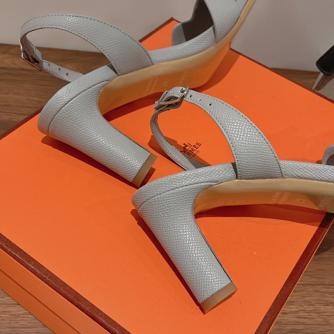 HERMES SLINGBACK SANDAL ETERNITE 75 CREAM GRAY LAMBSKIN