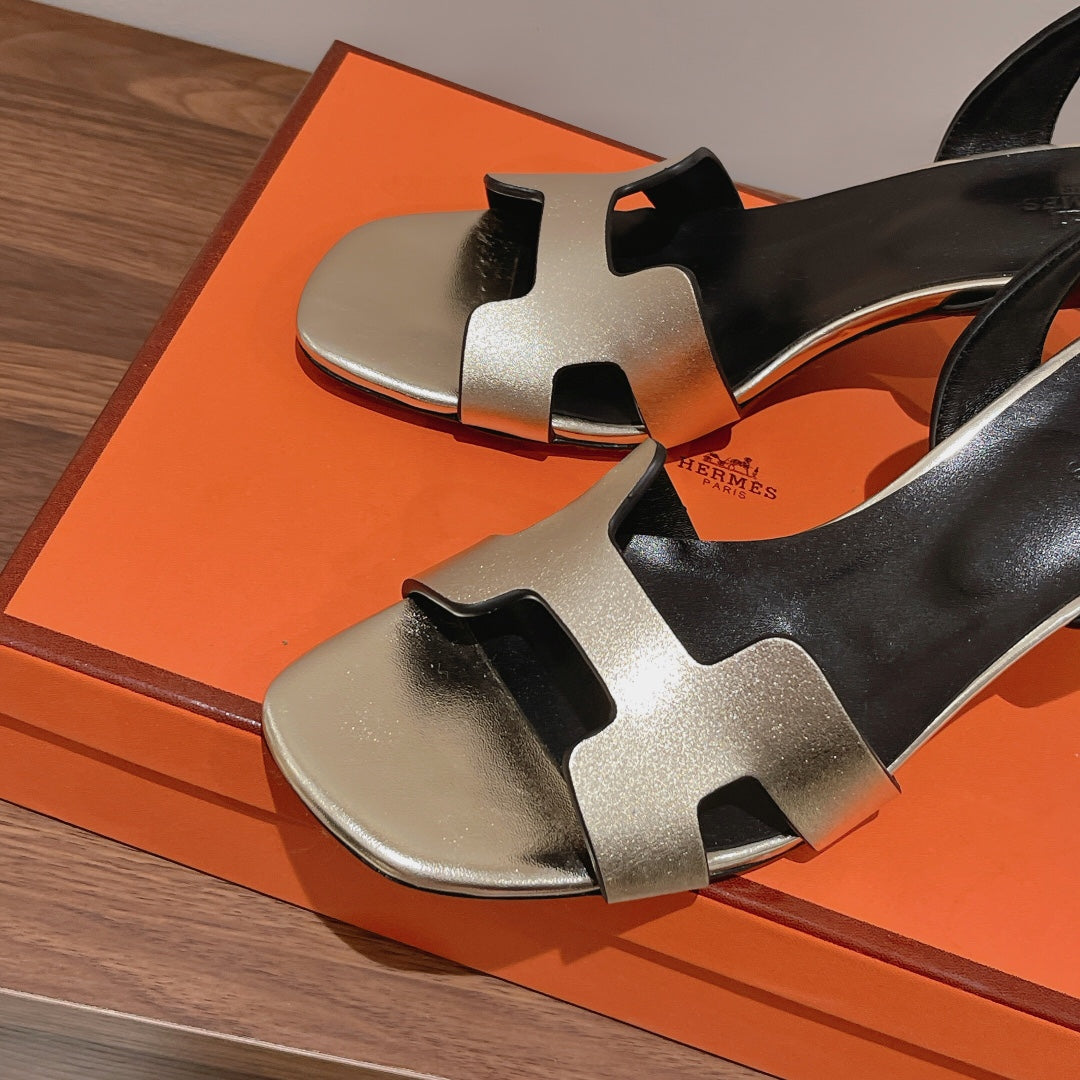 HERMES HOLY 75 SANDAL IN OLD GOLD CALFSKIN