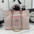 CHANEL DEAUVILLE LARGE 38 TOTE BAG IN LIGHT PINK CANVAS GOLD HARDWARE