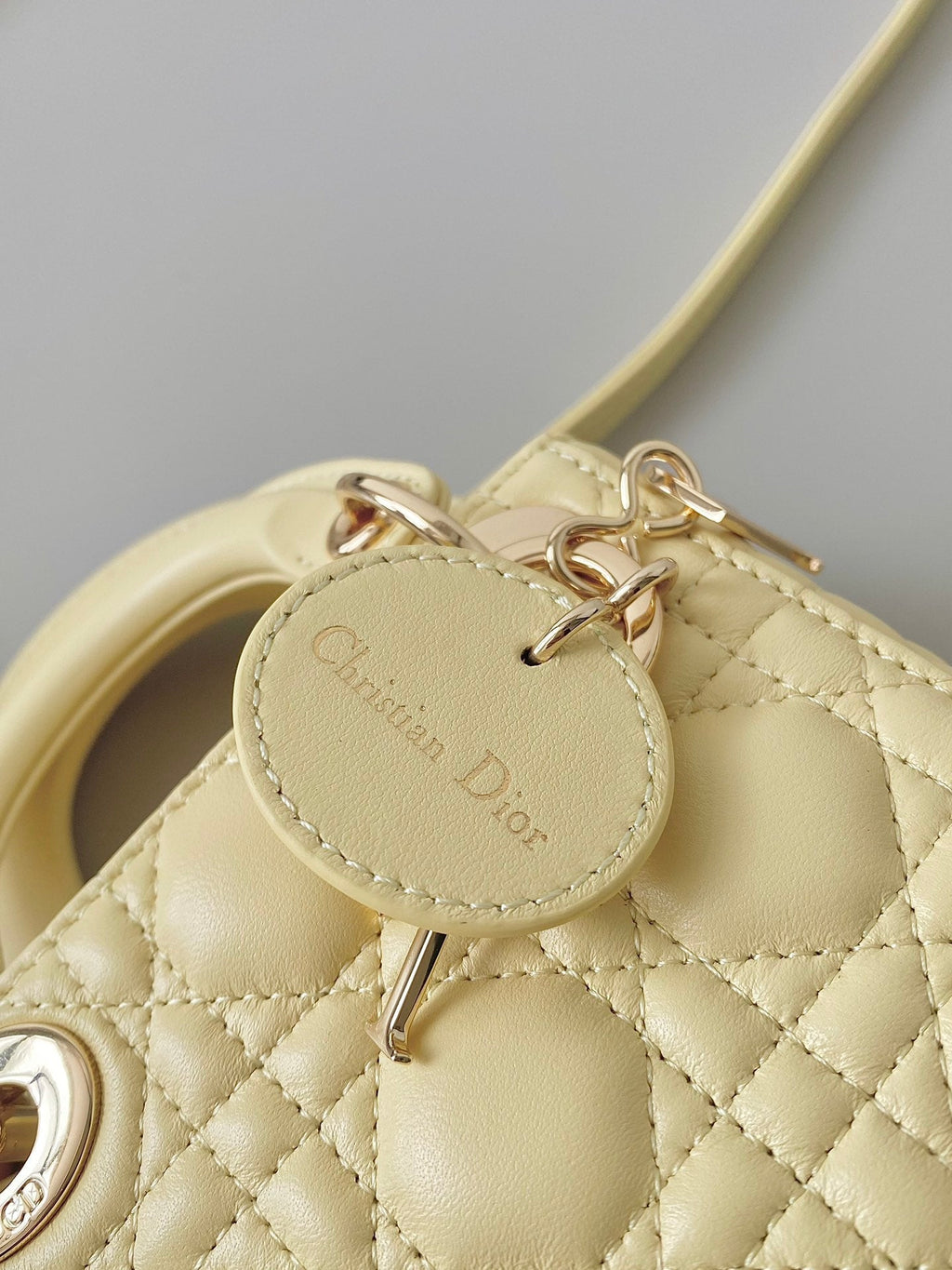 DIOR MICRO LADY 12 BAG IN LIGHT YELLOW LAMBSKIN