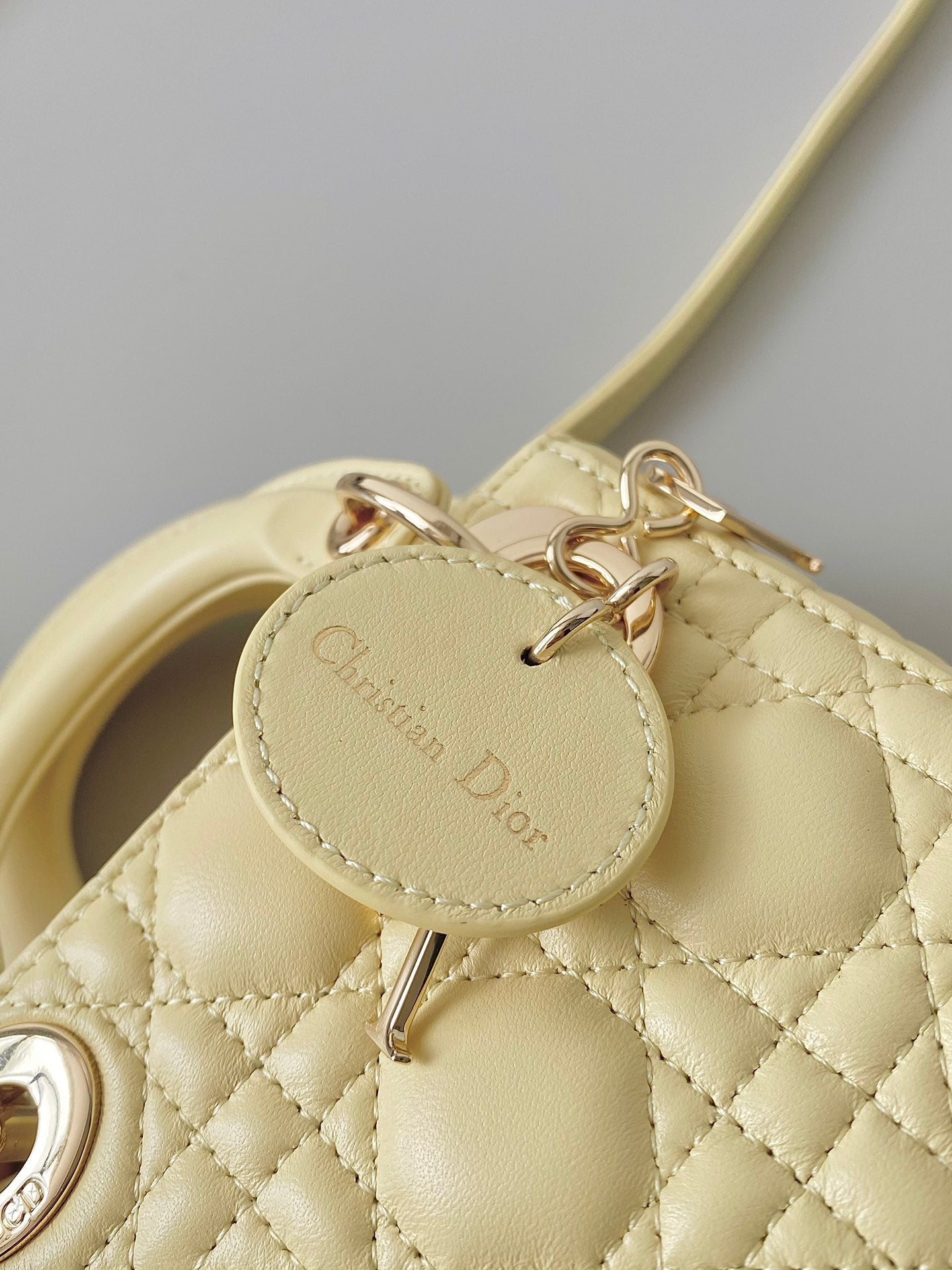 DIOR MICRO LADY 12 BAG IN LIGHT YELLOW LAMBSKIN