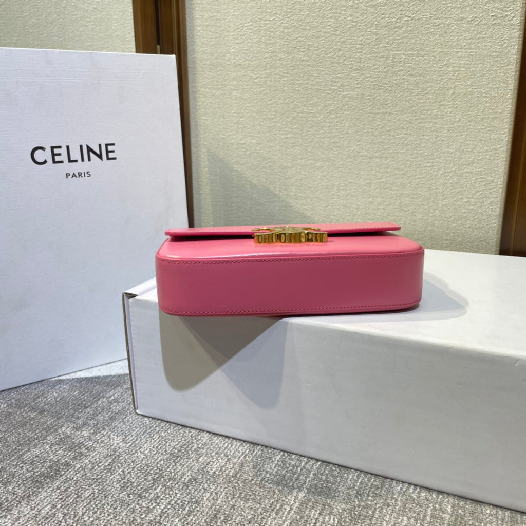 CELINE CHAIN EMBOSSED ARMPIT BAG 20 IN WATERMELON PINK CALFSKIN