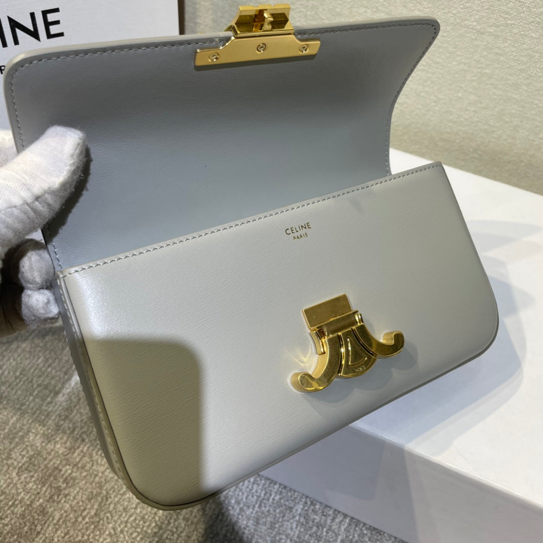 CELINE CHAIN EMBOSSED ARMPIT BAG 20 IN STONE GRAY CALFSKIN