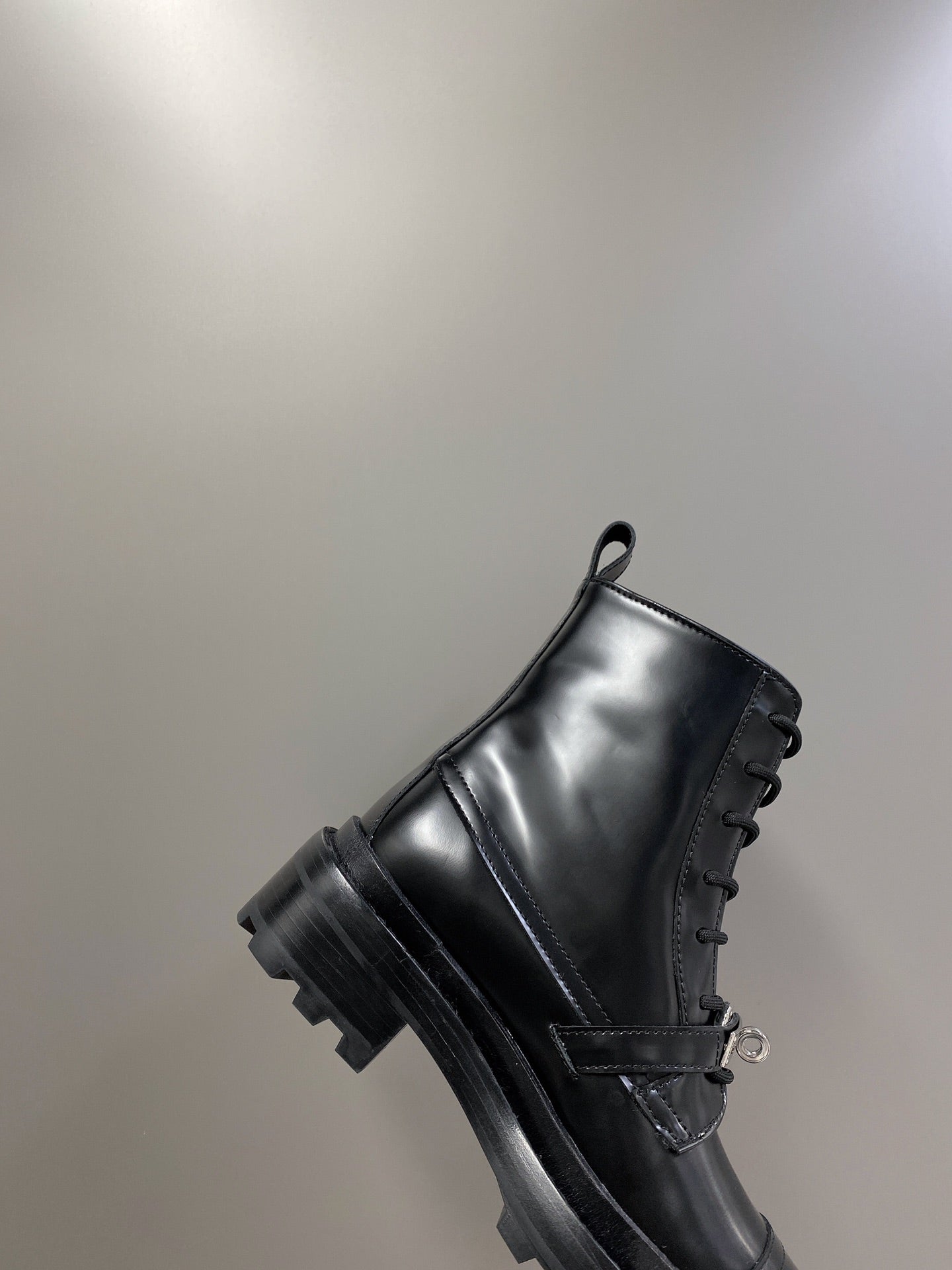 HERMES 25S FUNK ANKLE BOOT IN BLACK LAMBSKIN WITH SILVER HARDWARE
