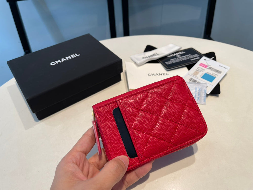 CHANEL ZIPPED COIN PURSE 11 RED GRAINED CALFSKIN