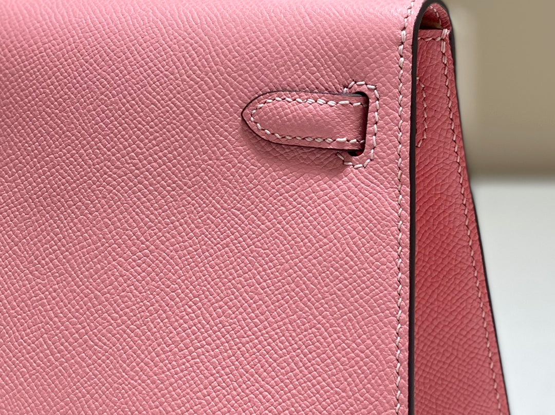 HERMES KELLY MINI 20 BAG IN ROUGE PINK CALFSKIN WITH GOLD HARDWARE