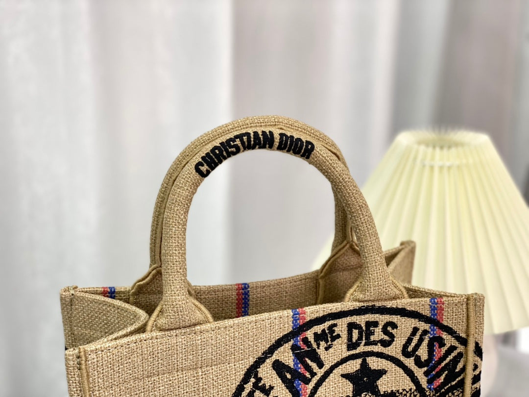 DIOR SHOPPING BAG 26 IN BEIGE AND BLACK EMBROIDERED CANVAS