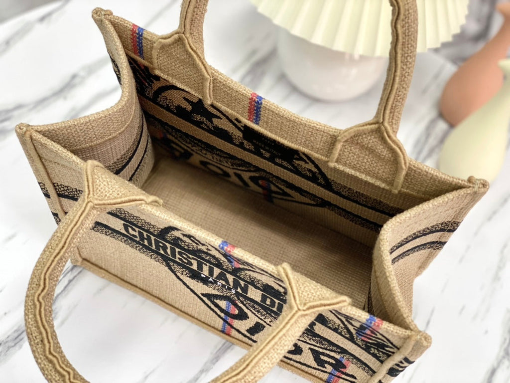 DIOR SHOPPING BAG 26 IN BEIGE AND BLACK EMBROIDERED CANVAS