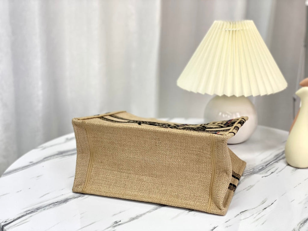 DIOR SHOPPING BAG 26 IN BEIGE AND BLACK EMBROIDERED CANVAS