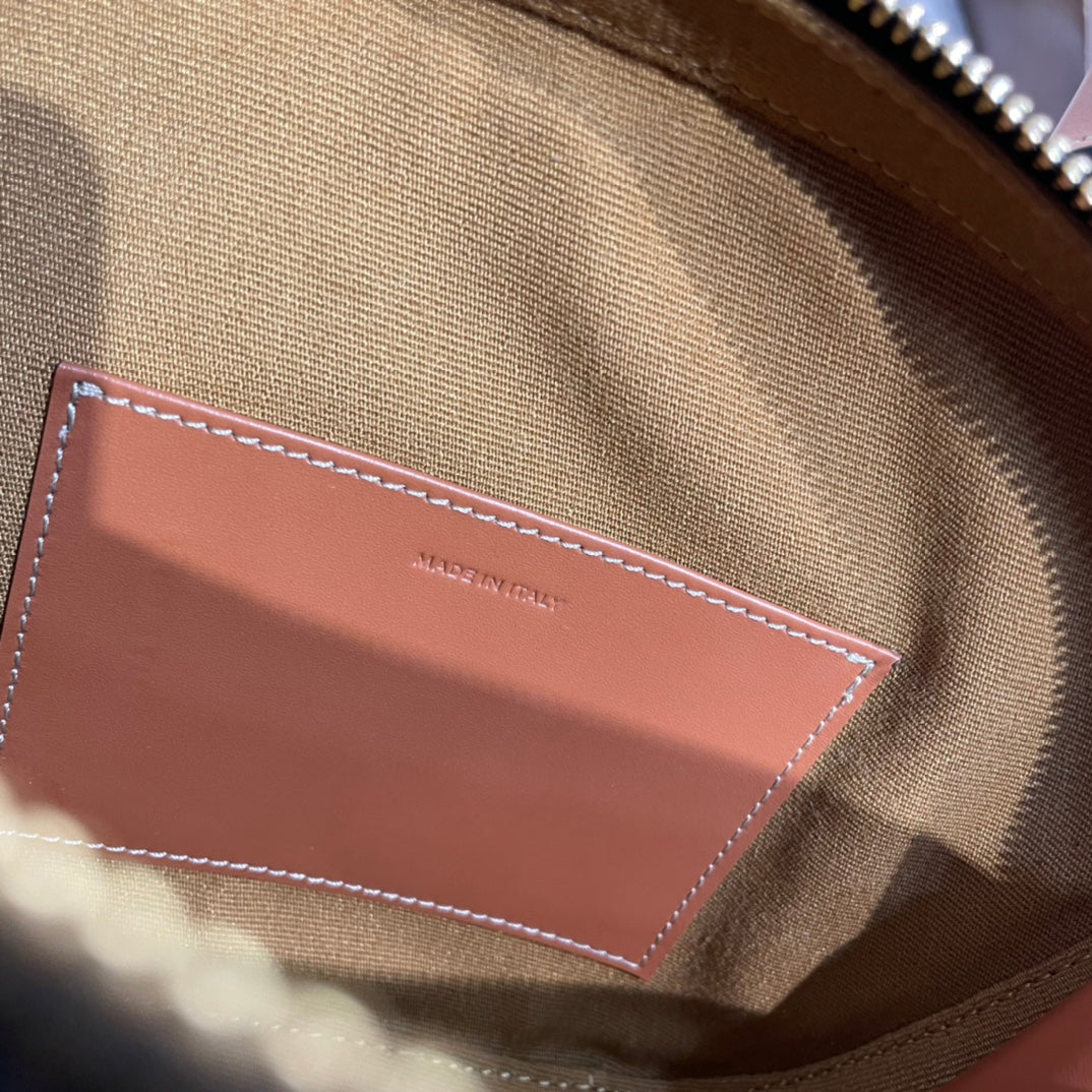 CELINE TOP HANDLE BAG 20 IN BLACK TRIOMPHE CANVAS AND BROWN CALFSKIN