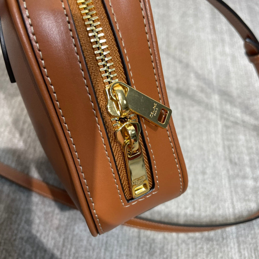 CELINE TRIOMPHE TOP HANDLE BAG 20 IN BRONZE BROWN CALFSKIN