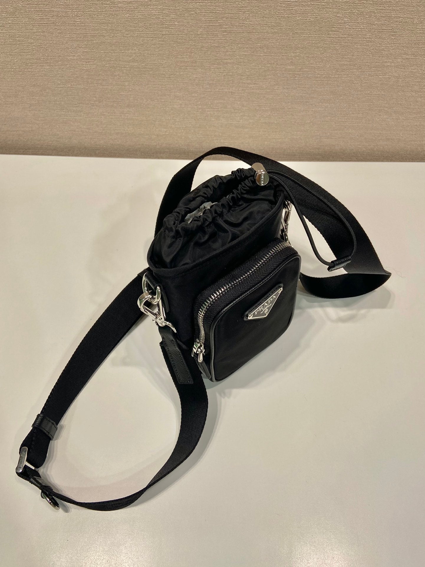 PRADA PHONE BAG 18 IN BLACK RE-NYLON