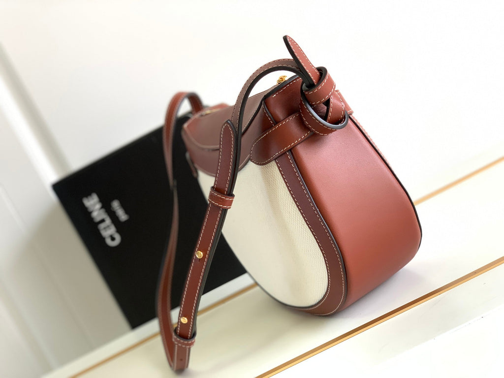 CELINE TRIOMPHE CLASSIC 25 WHITE BROWN CALFSKIN