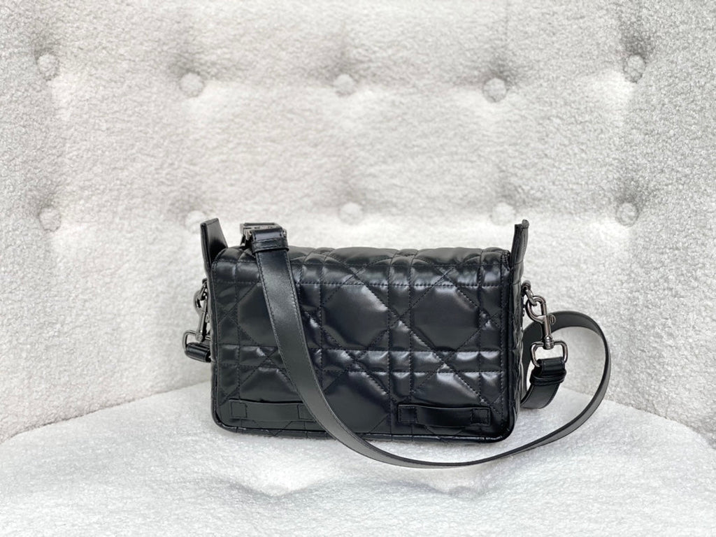 DIOR SMALL CAMP BAG 23 IN BLACK CALFSKIN