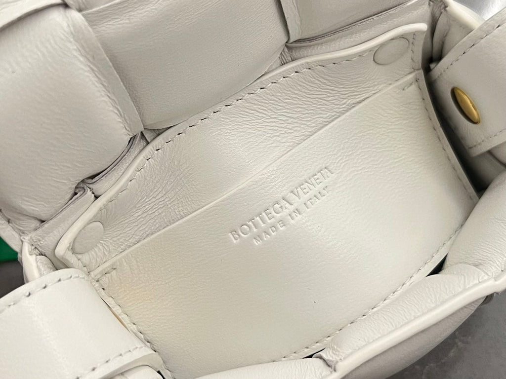 BOTTEGA VENETA MINI CASSETTE 12 IN WHITE LAMBSKIN