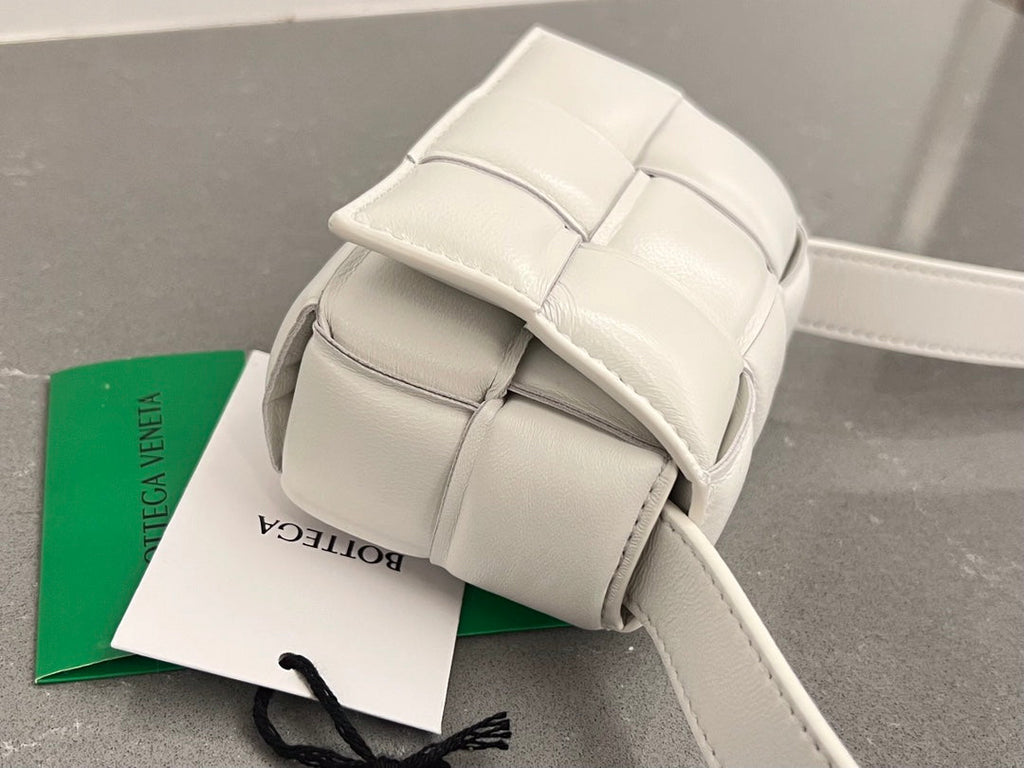 BOTTEGA VENETA MINI CASSETTE 12 IN WHITE LAMBSKIN