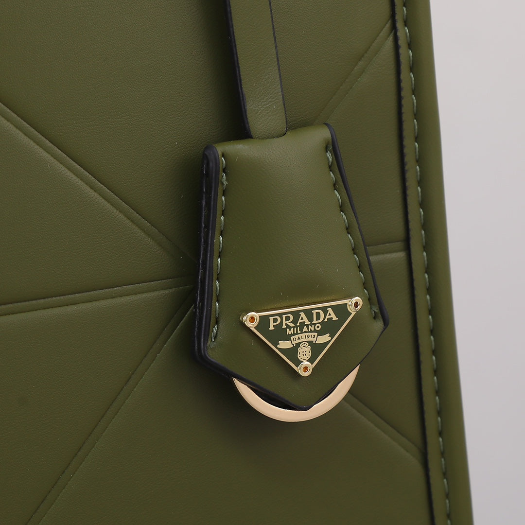 PRADA LARGE 39 TOTE IN OLIVE GREEN CALFSKIN GOLD HARDWARE