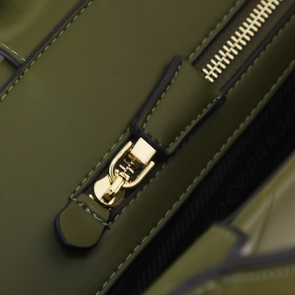 PRADA LARGE 39 TOTE IN OLIVE GREEN CALFSKIN GOLD HARDWARE