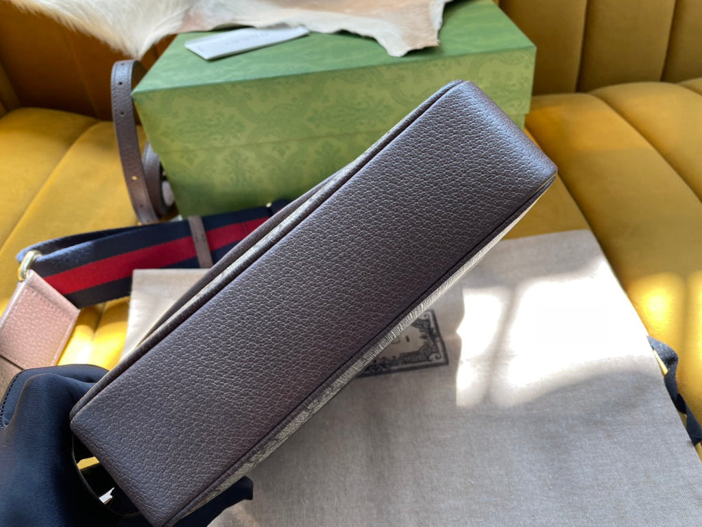 GUCCI OPHIDIA SMALL 23 BAG IN BEIGE AND EBONY SUPREME CANVAS