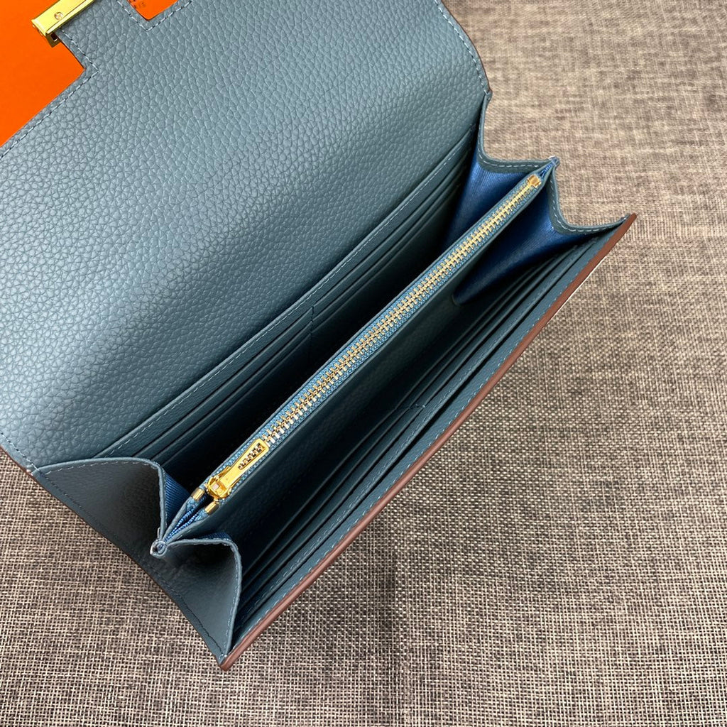 HERMES CLUTCH CONSTANCE 22 CERULEAN CALFSKIN GOLD HARDWARE