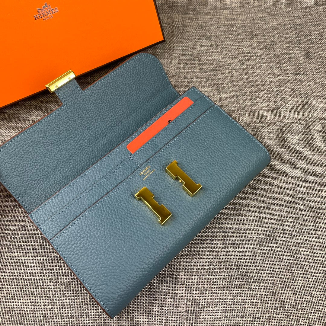 HERMES CLUTCH CONSTANCE 22 CERULEAN CALFSKIN GOLD HARDWARE